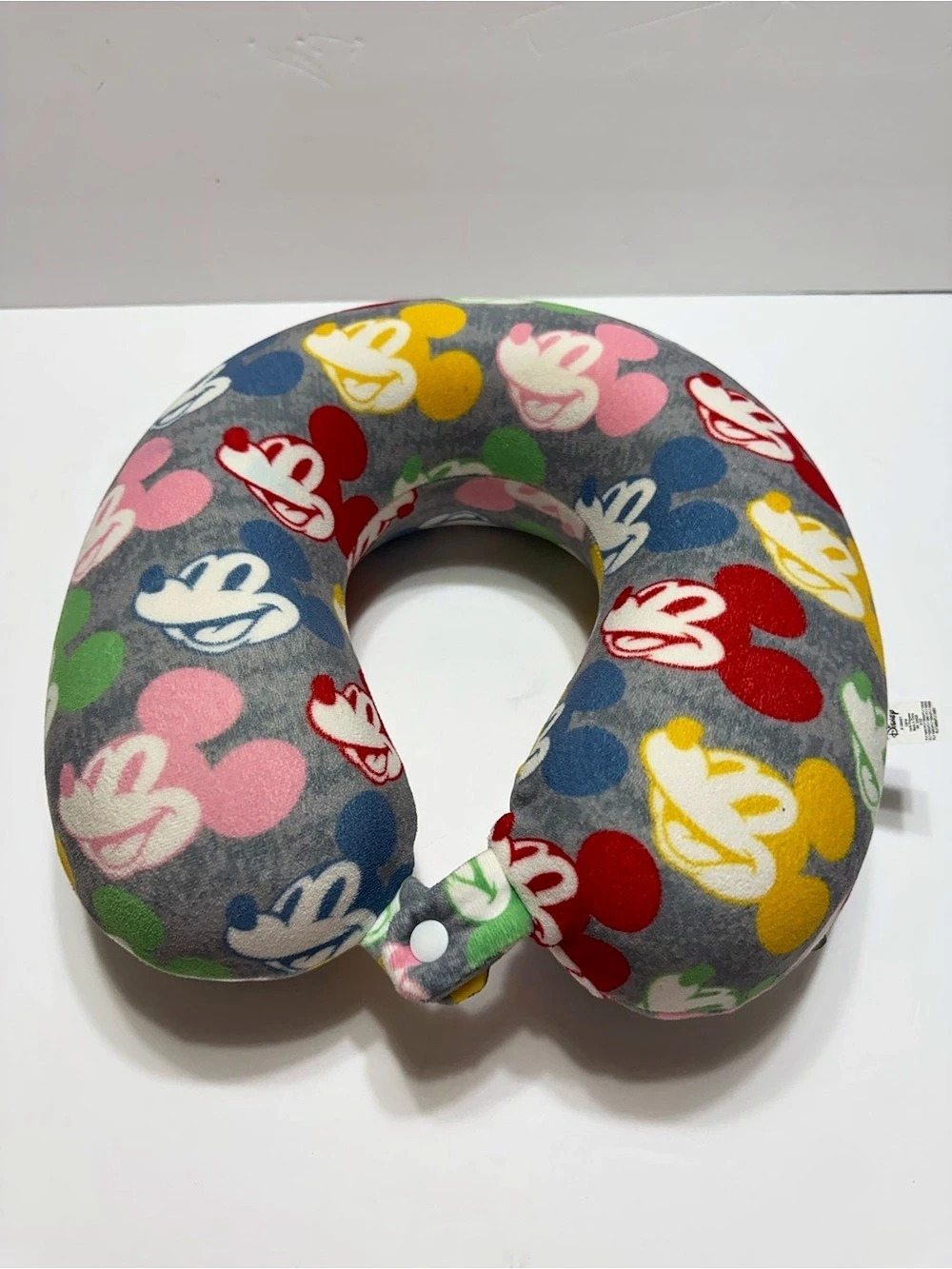 Disney Mickey Mouse Faces and Icons Travel Neck Pillow Gray & Multi